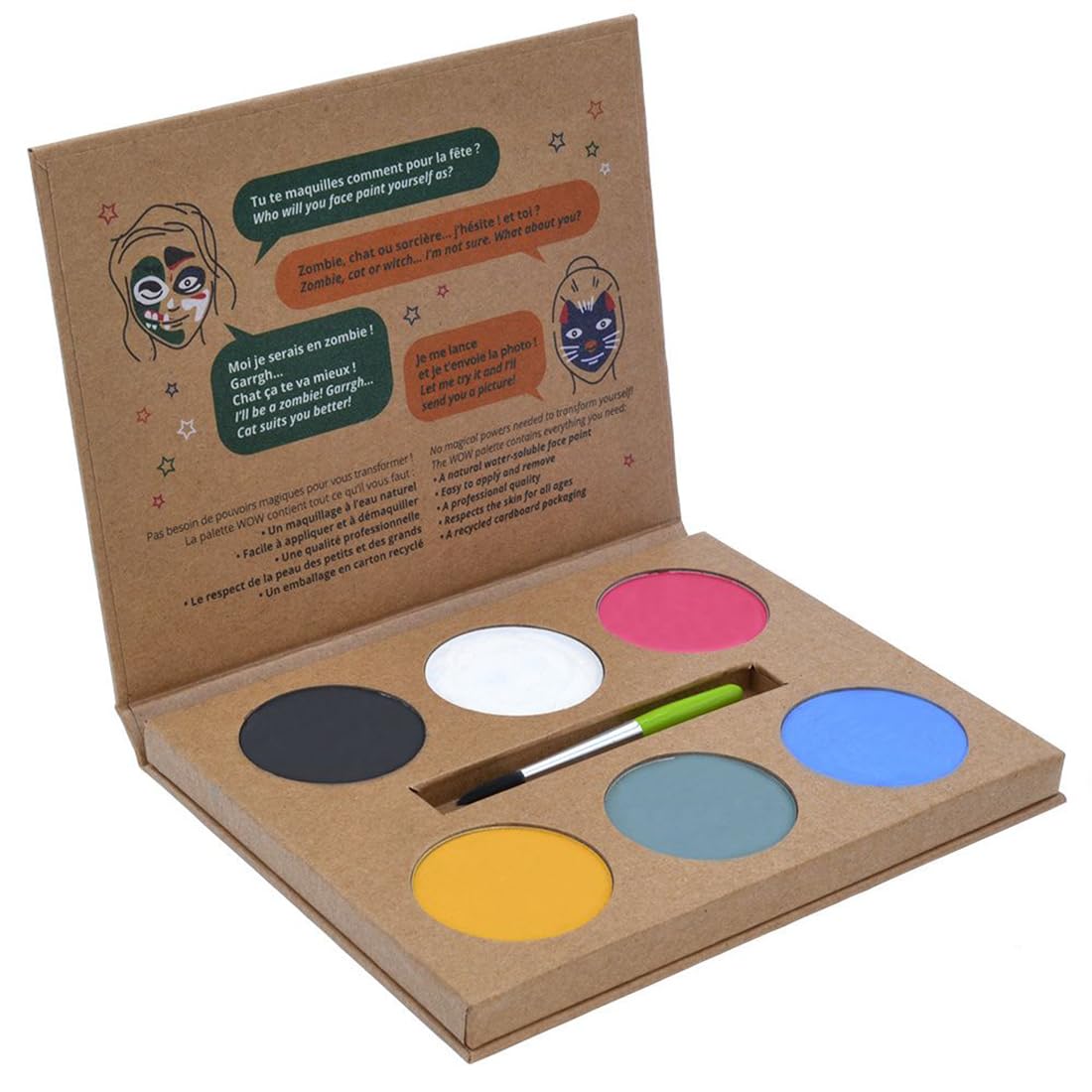 Grim'Tout - Palette 6 Couleurs - Maquillage Naturel Lavable pour Carnaval, Festival, Kermesse et Halloween - Activités Créatives pour Enfants et Famille - Collection WOW