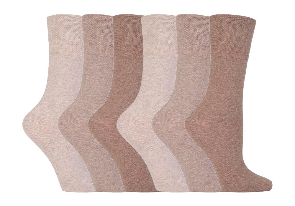 Iomi Women's Beige Footnurse - 6 Pair Multipack Non Elastic Diabetic Socks With Gentle Grip Wide Top 4-8 (4-8, )