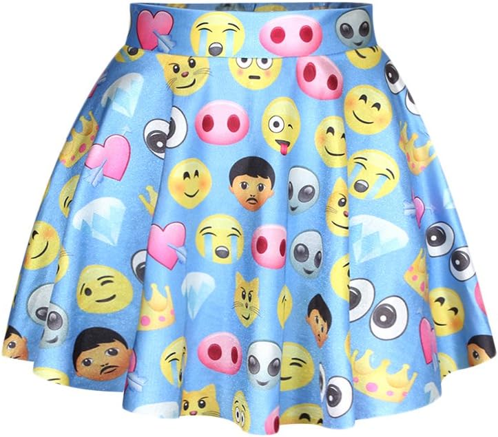 Pink Wind Female Flexible Digital Print Skater Skirt Stretch Waist Colorful Skirt Blue