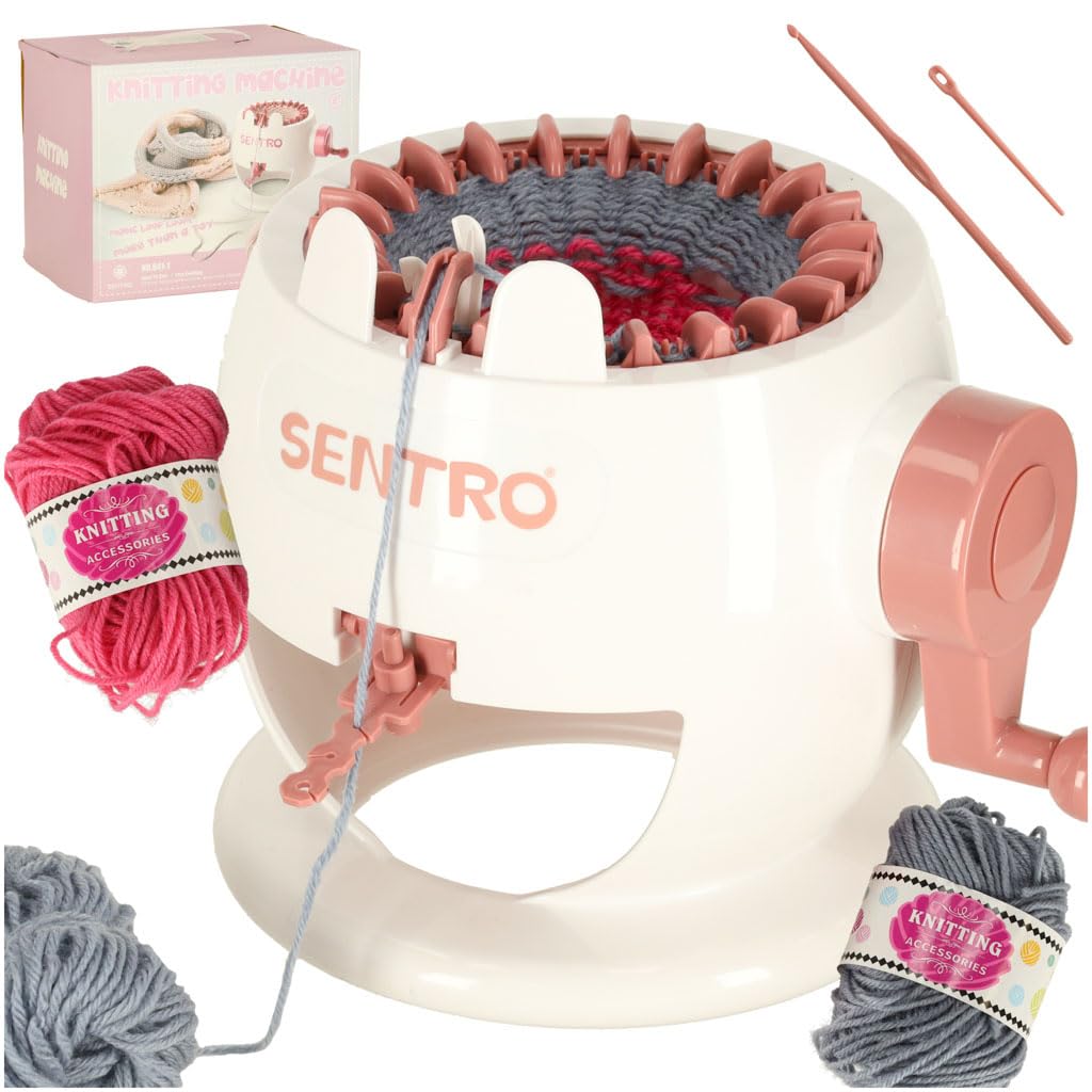 Sherwood Store Macchina per Maglieria 22 Aghi, Macchina a Maglia a manovella, Telaio per Maglieria, Macchina per Maglieria Circolare fai-da-Te per adulti e bambini da 8 anni - 2 gomitoli inclusi