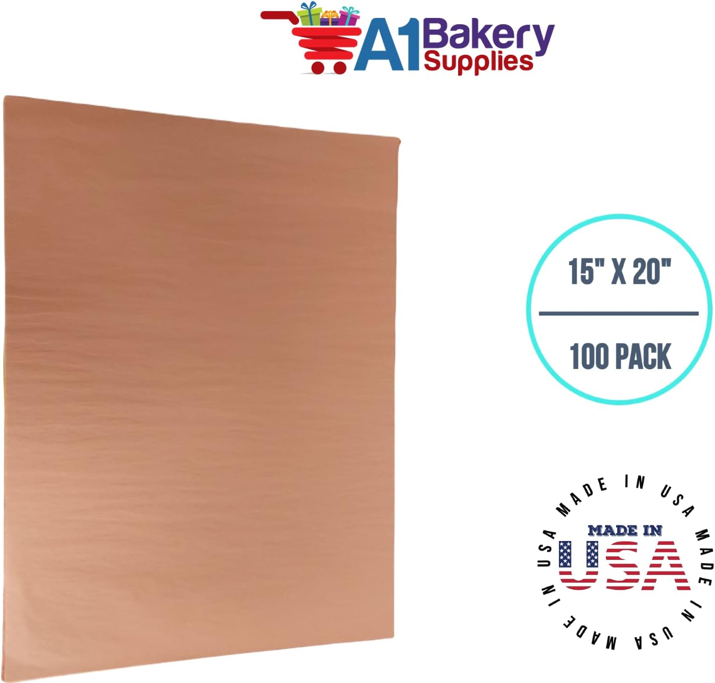 A1 Bakery Supplies Terra Cotta Gift Wrap Tissue Paper 15 Inch X 20 Inch - 100 Sheets Premium Quality Gift Wrap Paper Made in USA