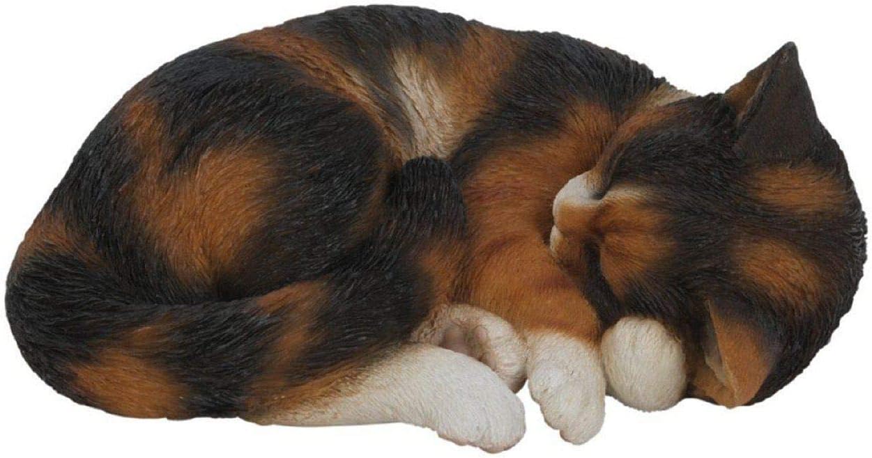 Vivid Arts Weather Resistant Indoor/Outdoor Detailed Tortoiseshell Sleeping Cat Ornament