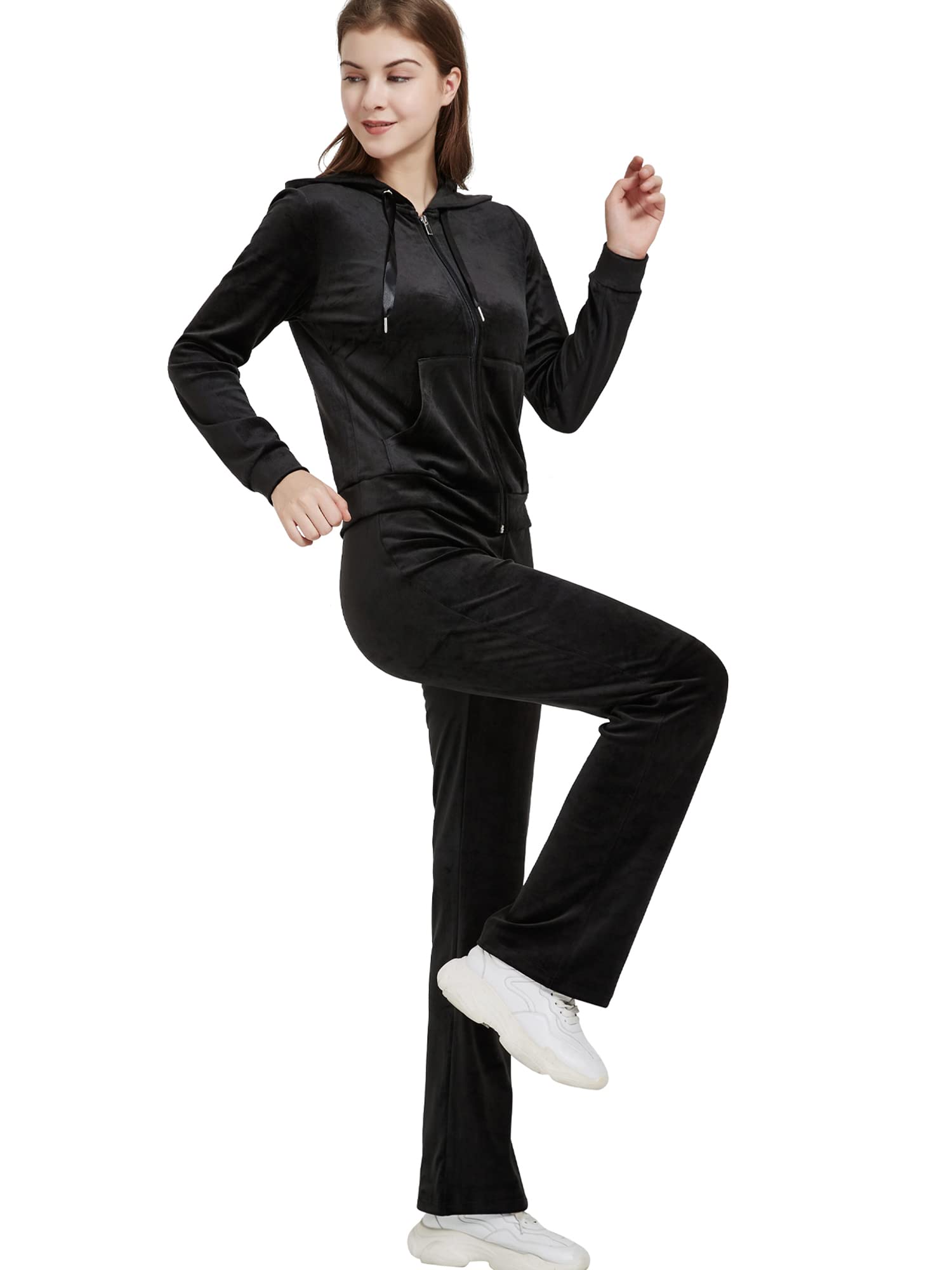 Woolicity Tuta Sportiva Donna in Velluto Completi Felpa con Cappuccio Pantaloni Jogging Invernale Passeggiata Casual Pigiama Ginnastica