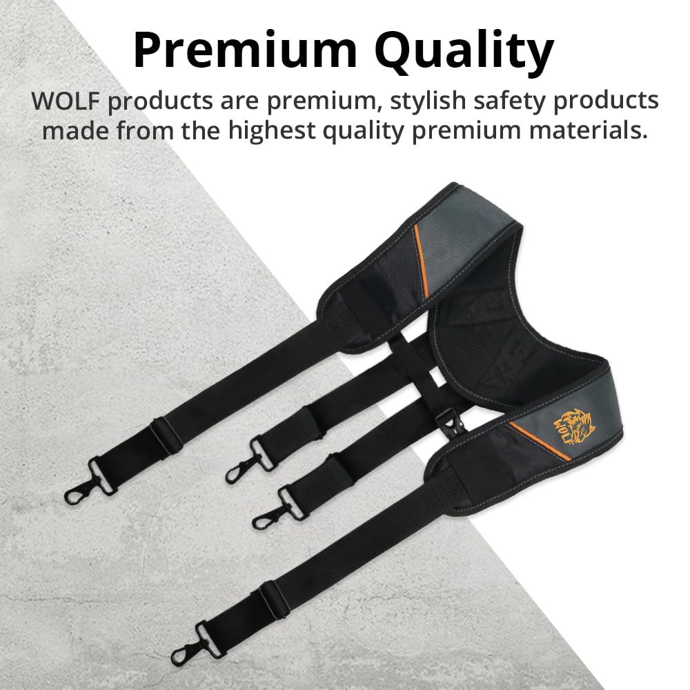 WOLF WTH2115 - Tirantes acolchados de 4 puntos para cinturón de trabajo de herramientas, universal, transpirable, cómodo, ligero, contratistas, manitas, alivio del dolor y el estrés, distribución del