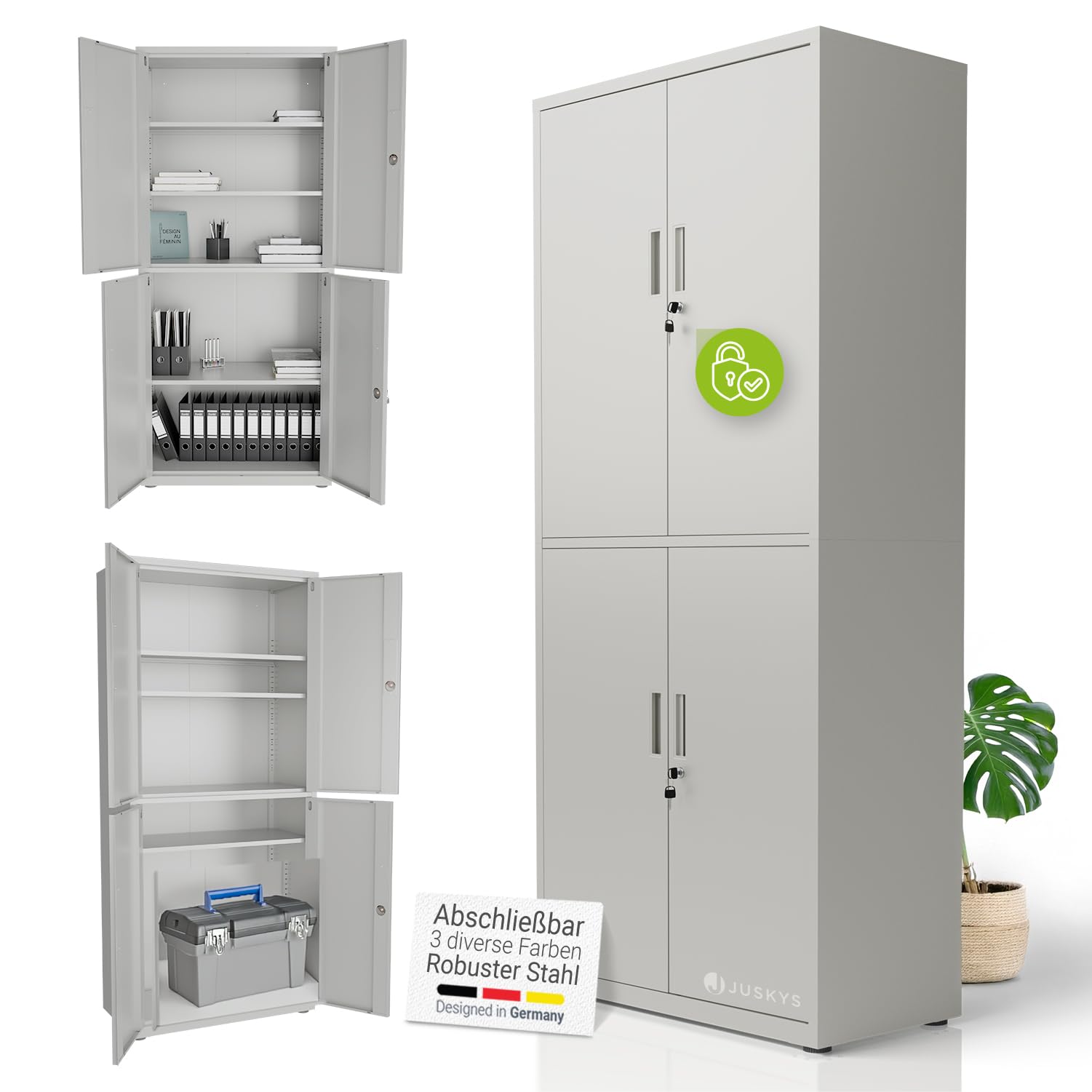 Juskys Aktenschrank aus Metall 180x80x40 cm, abschließbarer Büroschrank aus Stahl