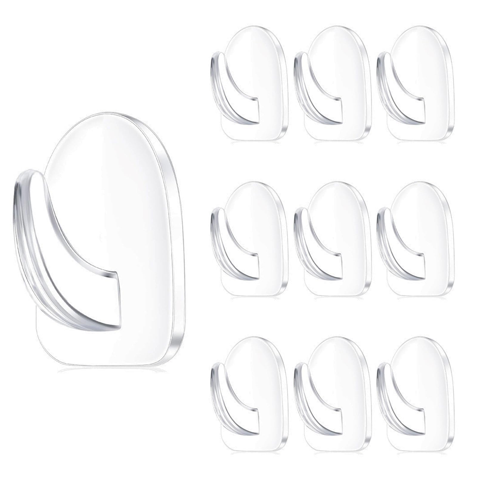 Zyssby 10 Pack Clear Self Adhesive Hooks - Strong Heavy Duty Sticky Hooks for Hanging, Transparent Reusable Plastic Hooks No Nails Required