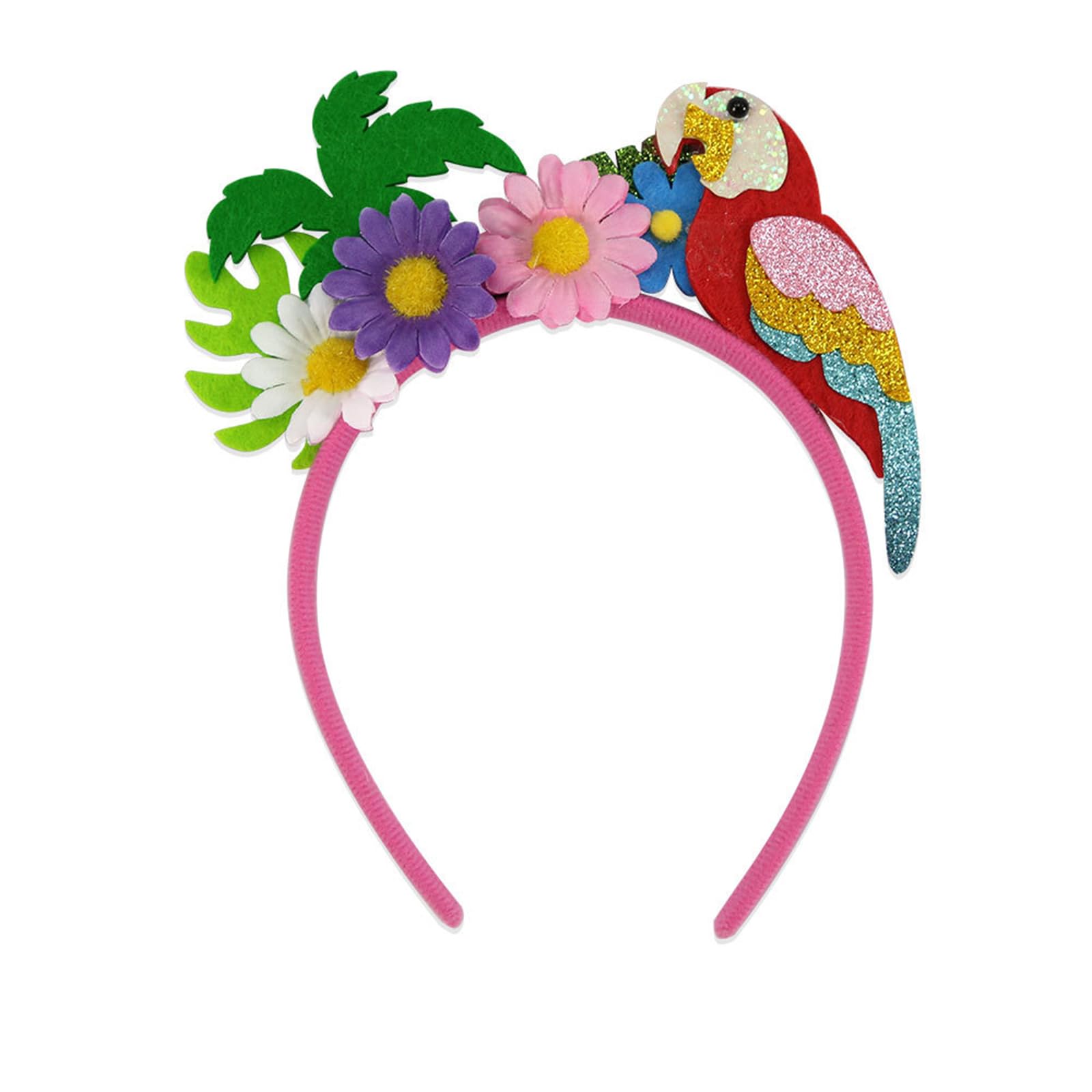 Parrot Headband Fashion Coconut Tree Hair Accessories for Women Hawaii Party Headbands for Girls Summer Beach Flower Hair Bands Pink Hair Decorations 1Pcs