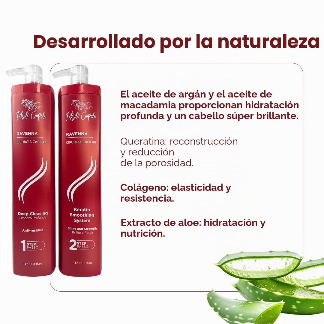 I Belli Capelli Ravenna Keratina Profesional B-tox para el Cabello - Cirugía Capilar para el Cabello, Alisado, Tratamiento B-tox para el Cabello, Células Madre para el Cabello - Sistema Alisador 3x1L