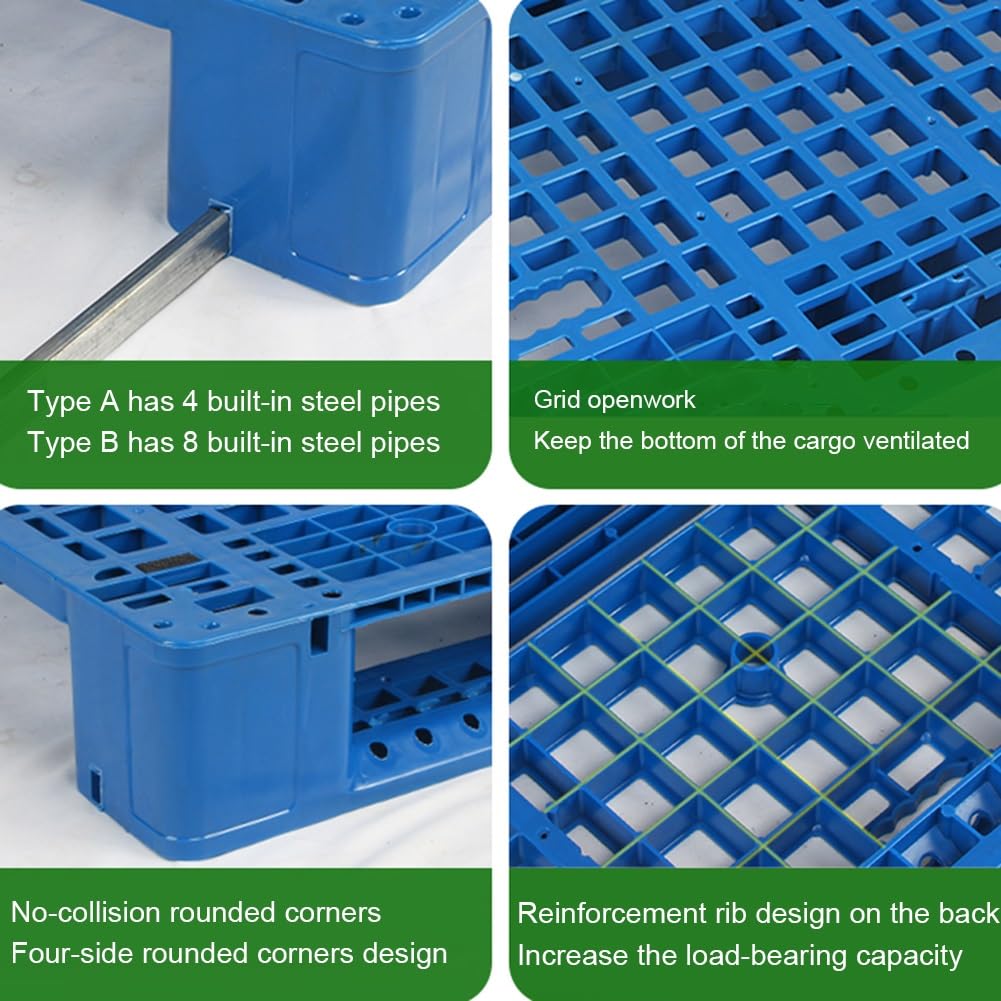 Lot de 5 palettes légères en plastique imperméable avec grilles respirantes pour intérieur et extérieur Bleu 100 x 80 x 15 cm