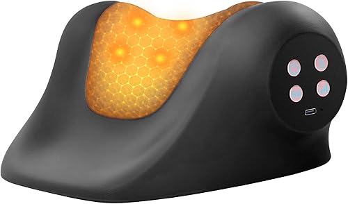 Stellamist - Almohada masajeadora de cuello, dispositivo de tracción de cuello, estirador de cuello portátil con calor, 3 modos ajustables,