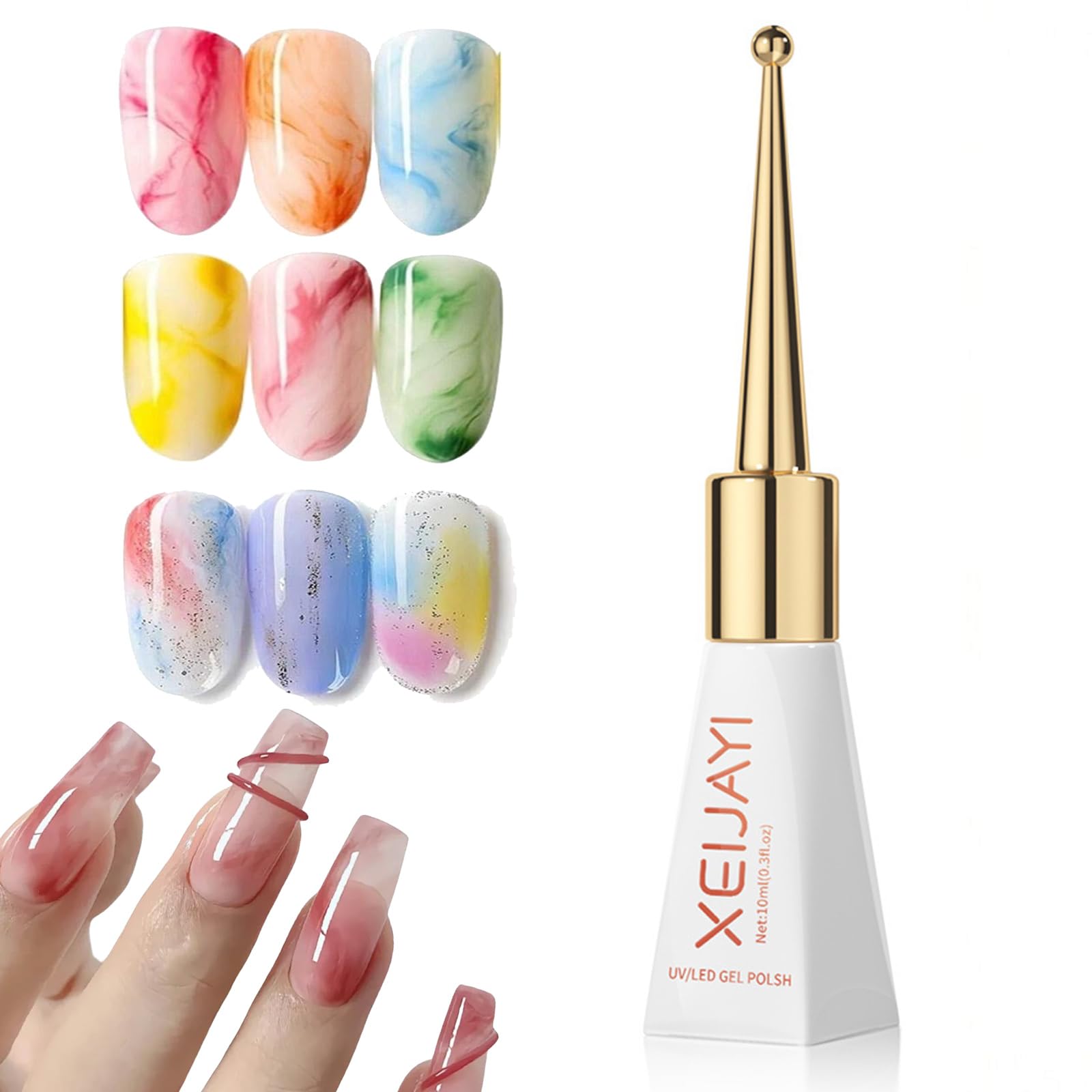 Blooming Gel Nail Polish,2Pcs Top & Base Coat and Blooming Gel,Clear Nail Gel Uv Led Soak Off Gel Nail Polish,Clear Marble Nail Design Kit for