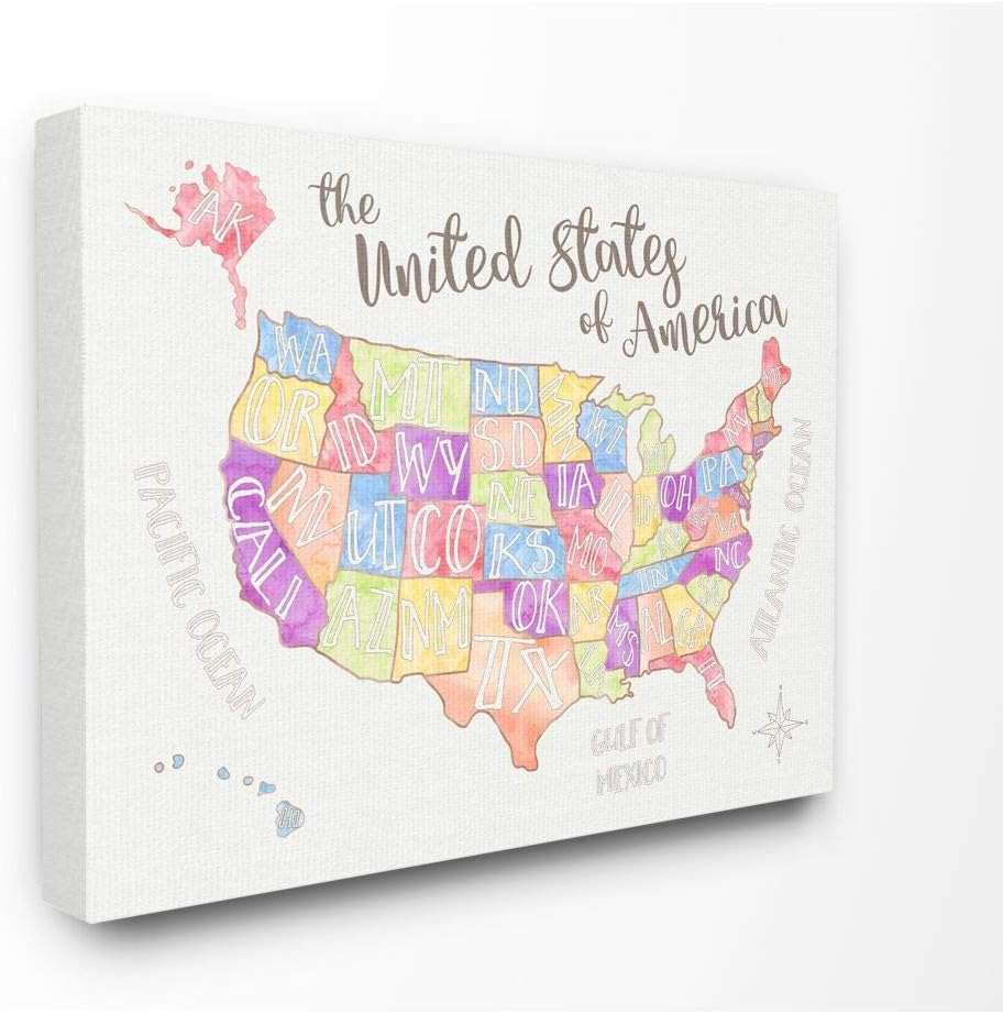 Best Seller Stupell Industries United States US Map Water Color Canvas Wall Art, 36x48, Design by Artist Erica Billups