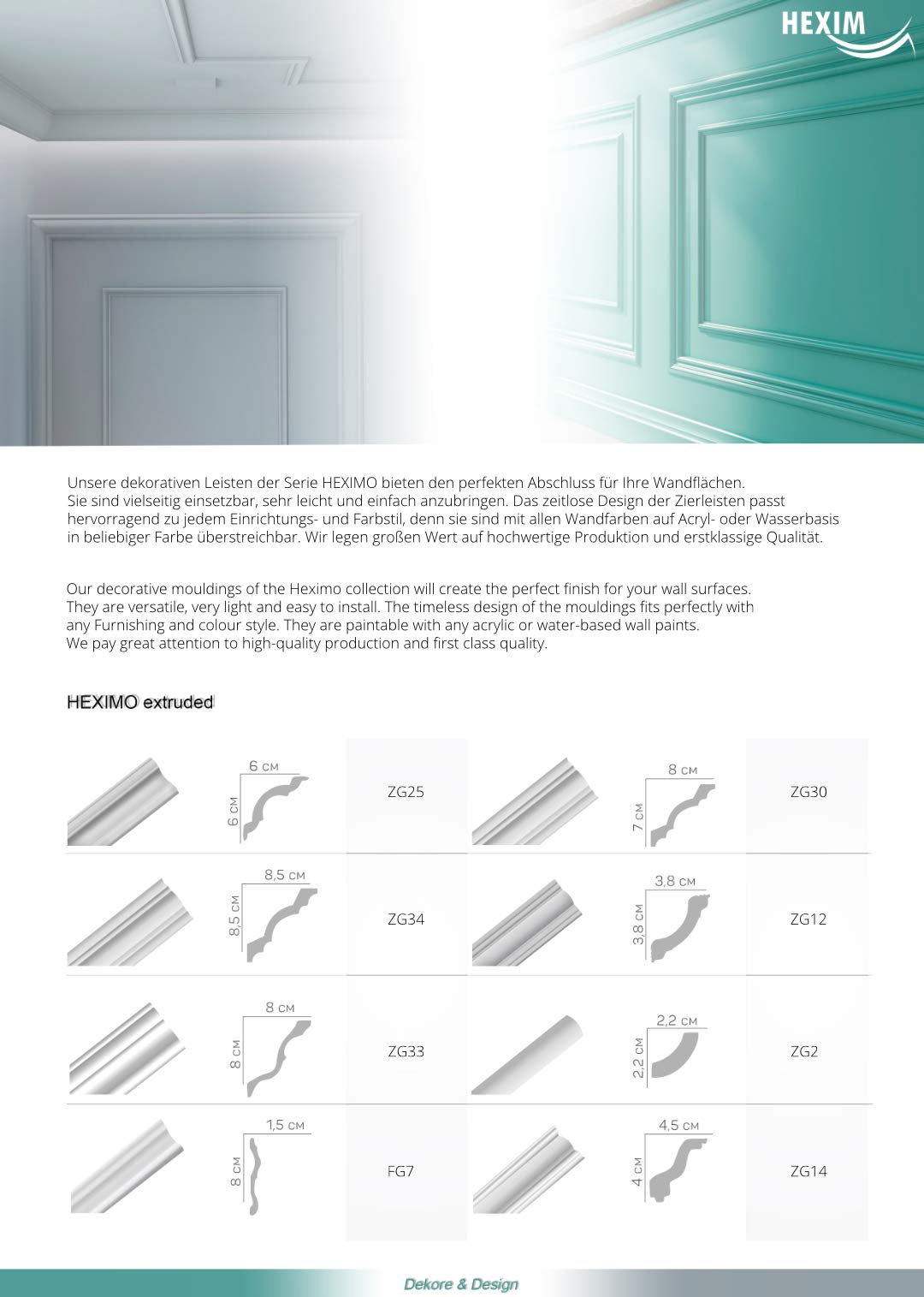 HEXIMO Molduras de Pared Modernas XPS Poliestireno Blanco, 2 Metros Cornisas Ornamentación de Estuco Frisos Molduras Decorativas (20 metros FG5)