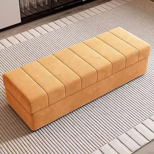 Banco de almacenamiento moderno, banco de entrada de madera maciza, diseño de mesita de noche premium, elegante sofá pequeño, solución para el hogar (amarillo oscuro, 110 cm)