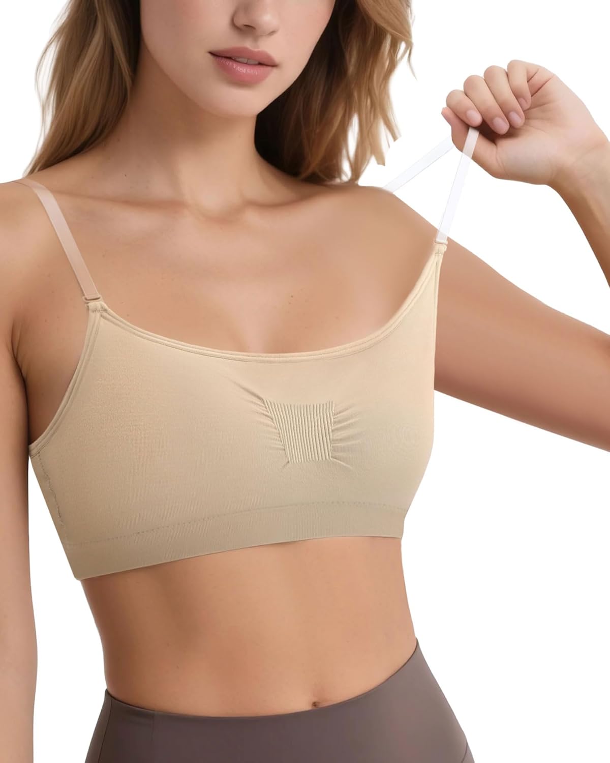 iMucci Clear Strap Bras for Women Seamless Dance Bras Nude Bra with 2 Pairs of Clear Bra Straps and Silicone Pad