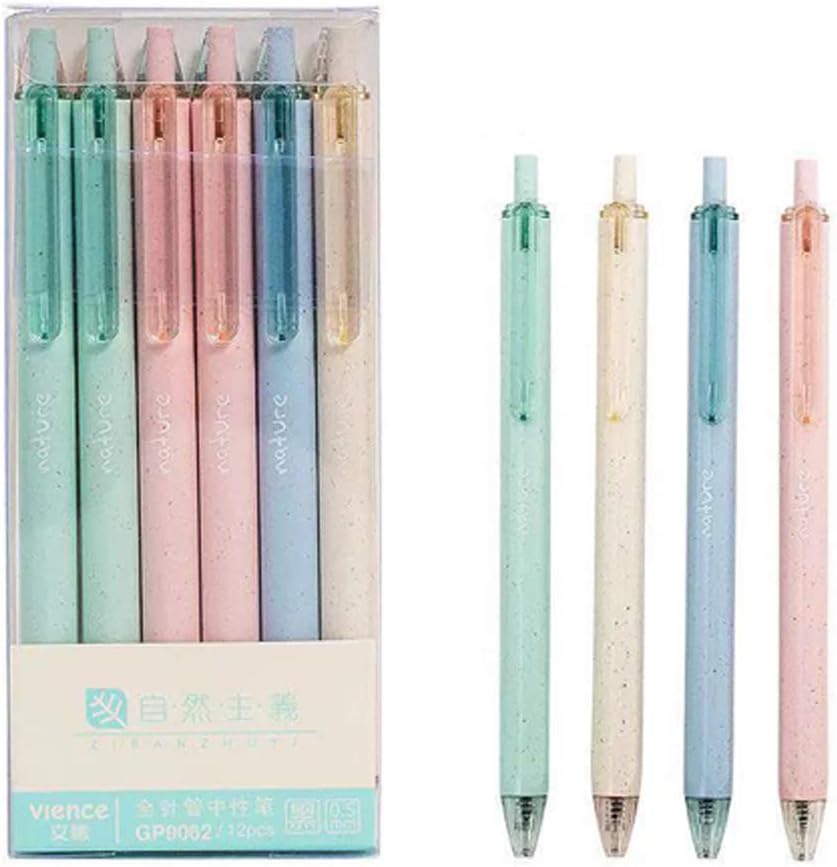 0.5mm Black ink,four colors Vience Naturalist straw gel ink rollerball pens press cap with 20pack 0.5mm Black ink refills (12pack rollerball pens +20pack Refills)