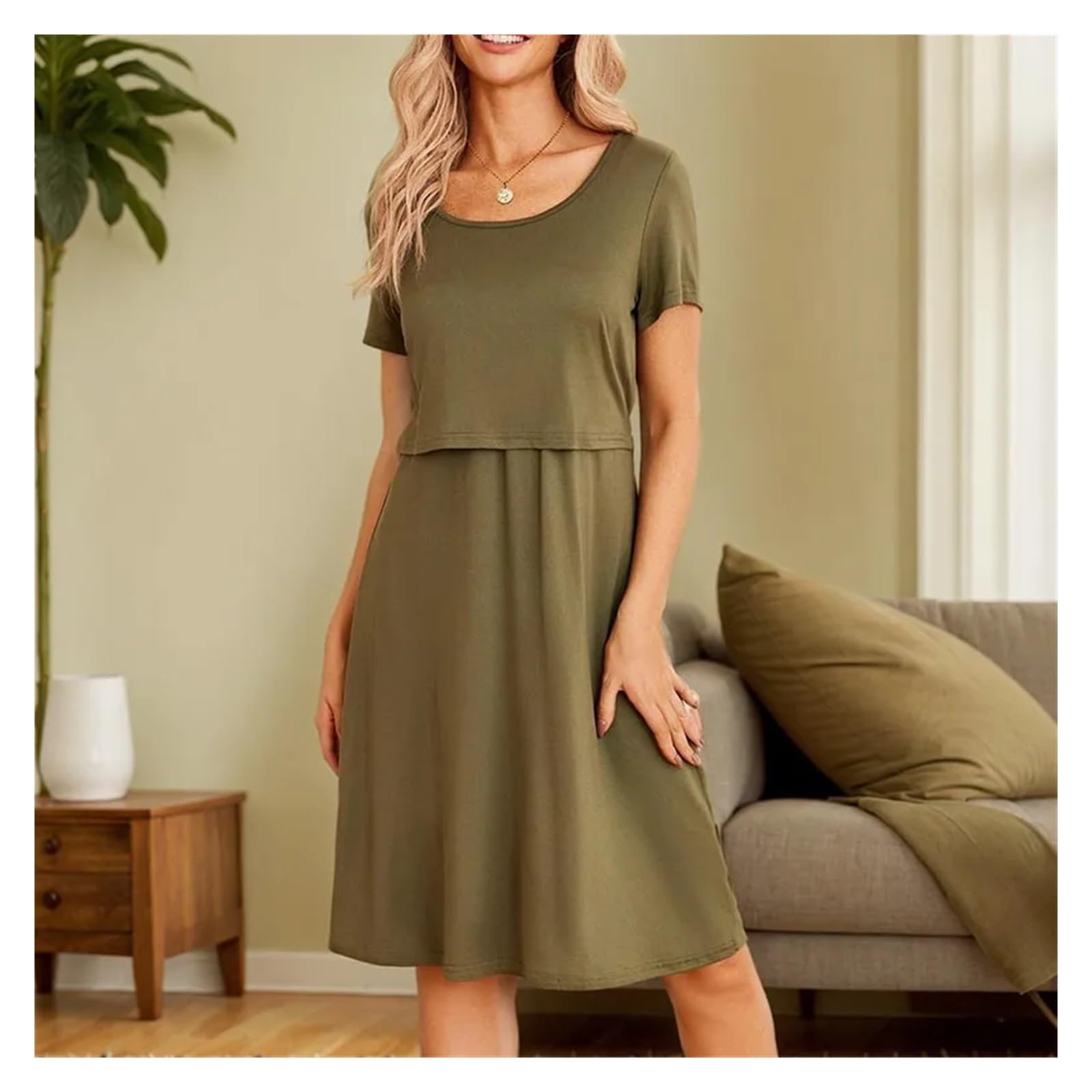 Camicia da Notte Donna Camicie da Notte Premaman, comode e comode, Maniche Corte, Lunghezza al Ginocchio, da Donna