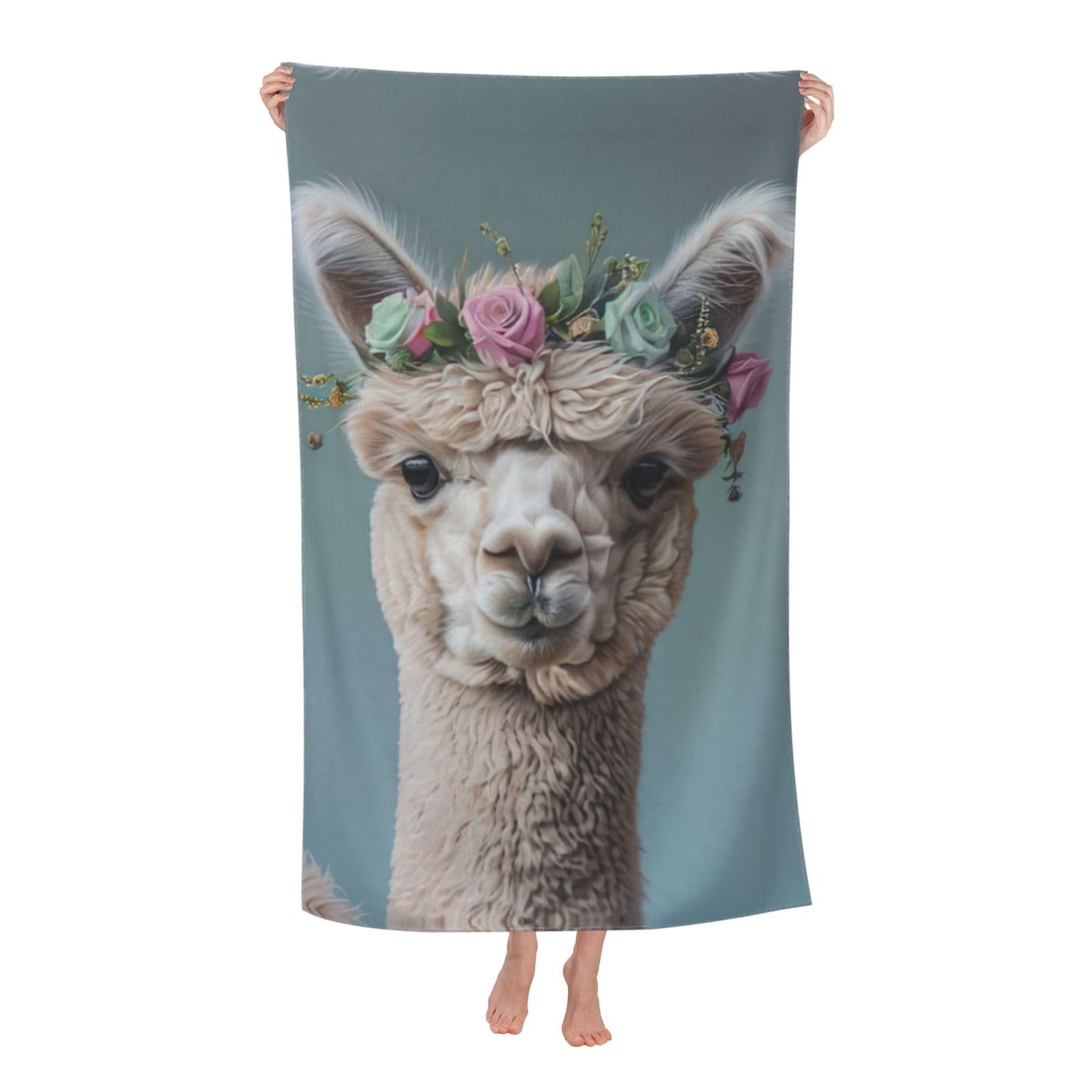 pojknbv I Love Alpacas Print Oversized Adult Beach Towel Quick-Dry Comfortable Lightweight Travel Pool Camping