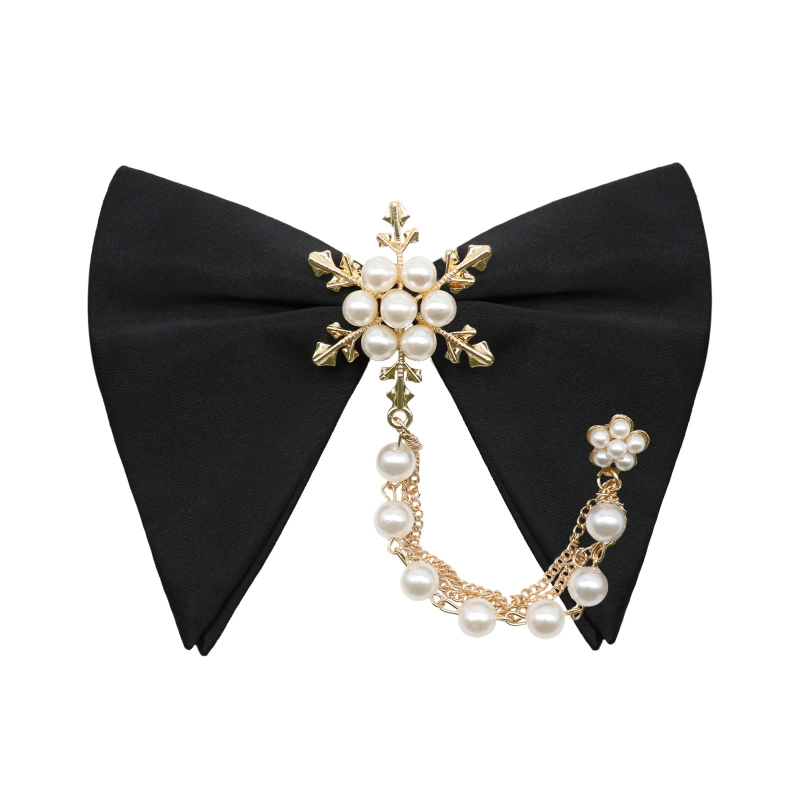 LHXzizizi Pearl Oversized Bow Ties for Men, Adjustable Pre Tied Mens Bow Tie, Tuxedo Bowties Men for Wedding Party School (Black Chain)