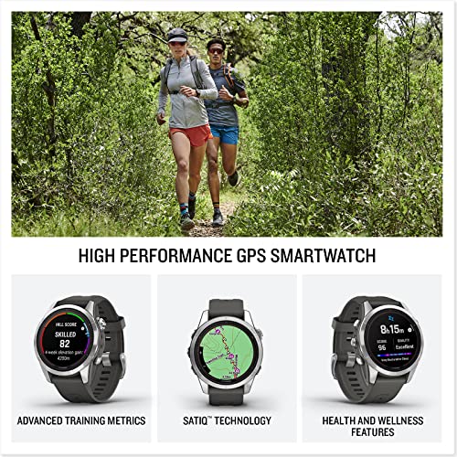 Image of Garmin Fenix 7S Pro Solar, Silver Stainless Steel with Graphite Silicone Band