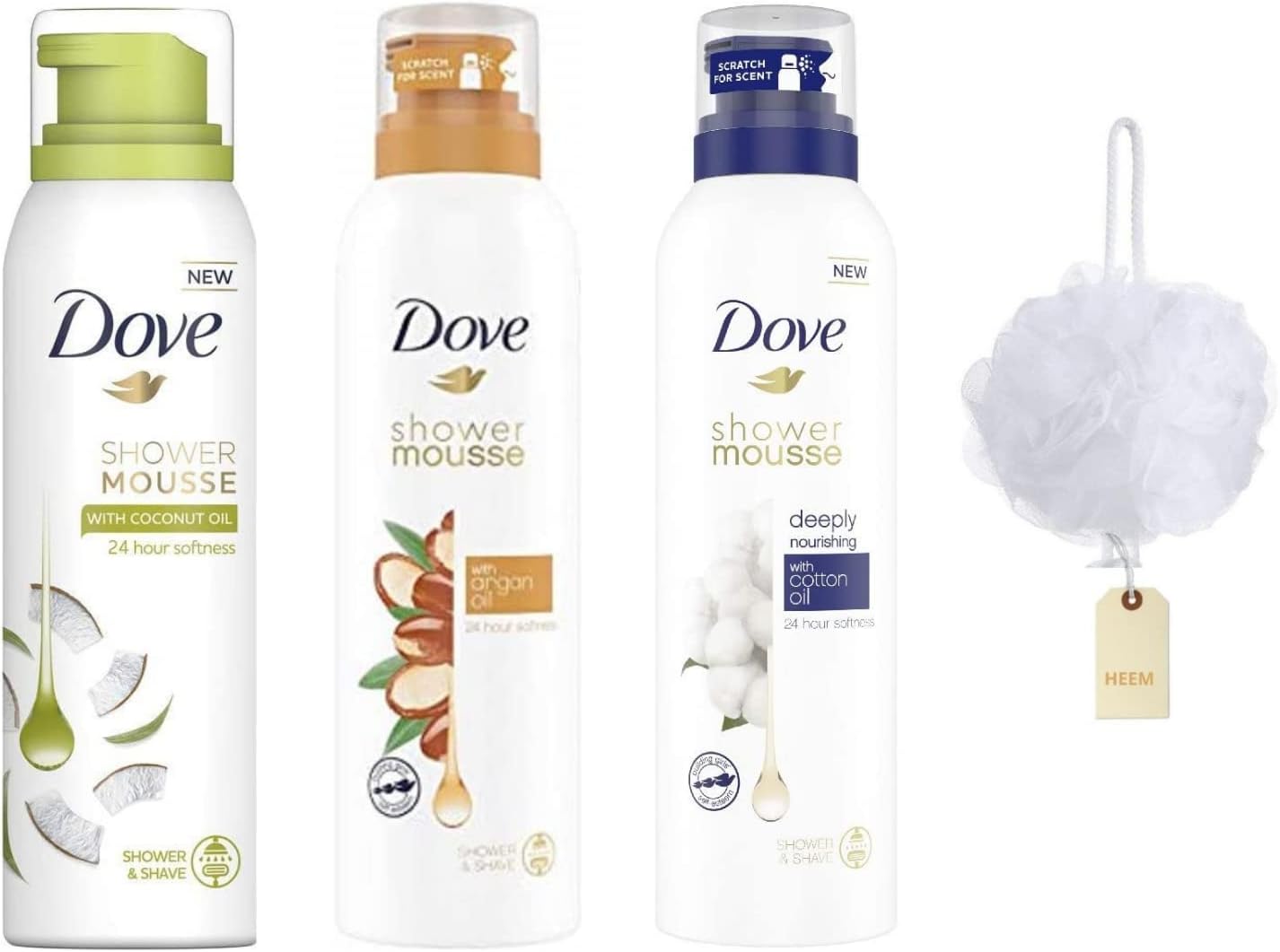 Bodywash Mousse Bundle Contains Dove Coconut Oil Shower Mousse 200ml x1, Argan Oil Mousse 200 ml