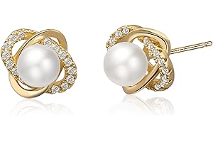 Four Leaf Clover Pearl Earrings-14K Gold Plated 925 Sterling Silver Pearl Stud Earrings