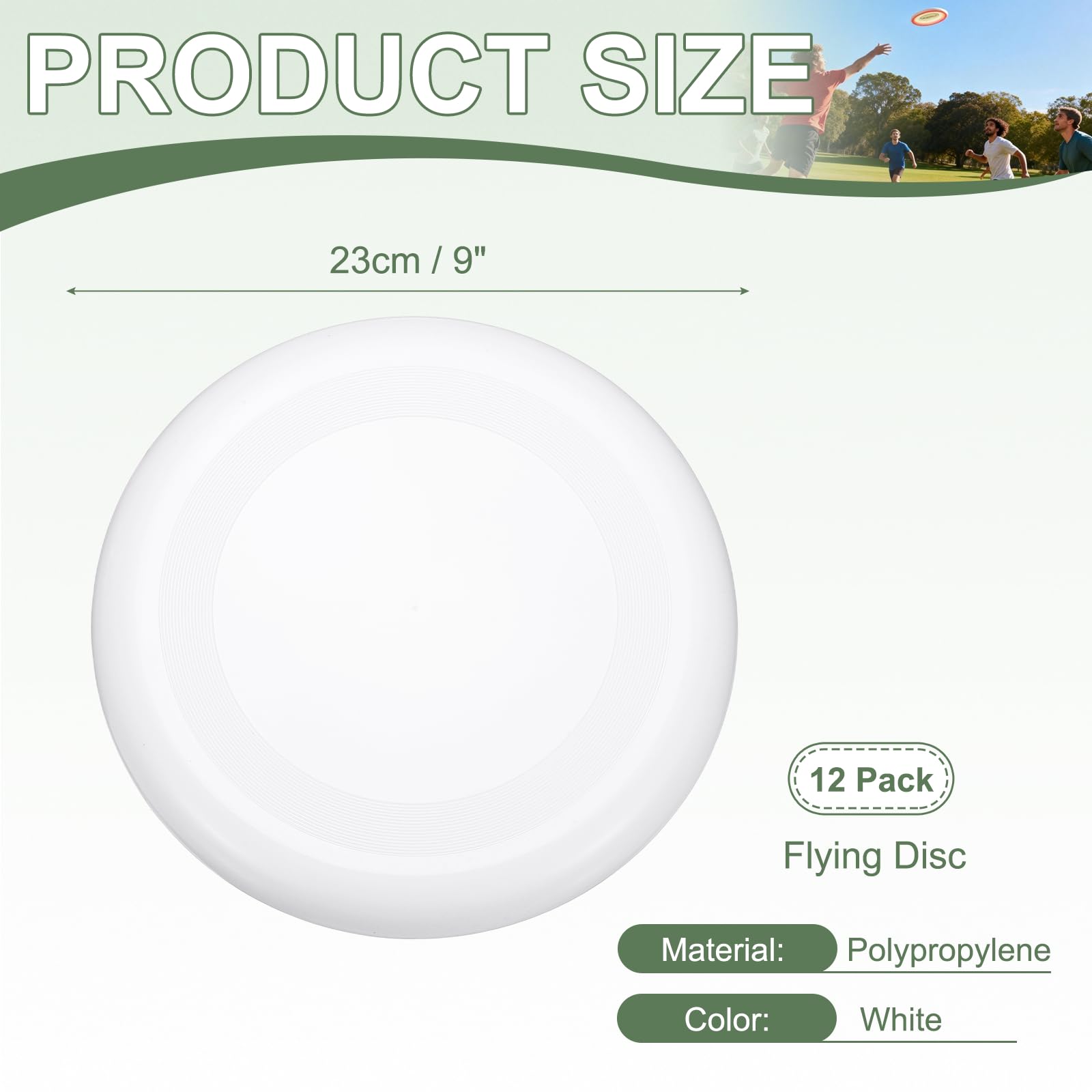 Lot de 12 disques volants souples, pour tous les âges, légers et durables, 22,9 cm et blanc, adaptés pour (plage/arrière-cour/pelouse/parc)