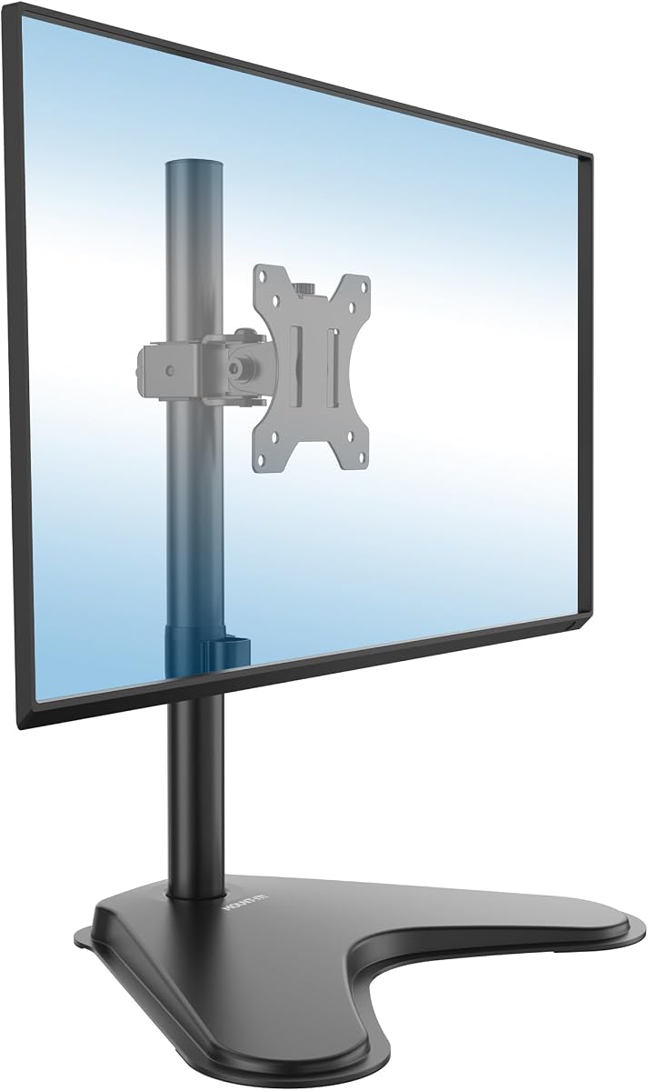 Monitor Stand for Desk, Freestanding Single Monitor Mount for 21.5–32" Screens, Height Adjustable VESA Stand with Tilt, Swivel & Rotation, Sturdy Base Supports 17.6 lbs