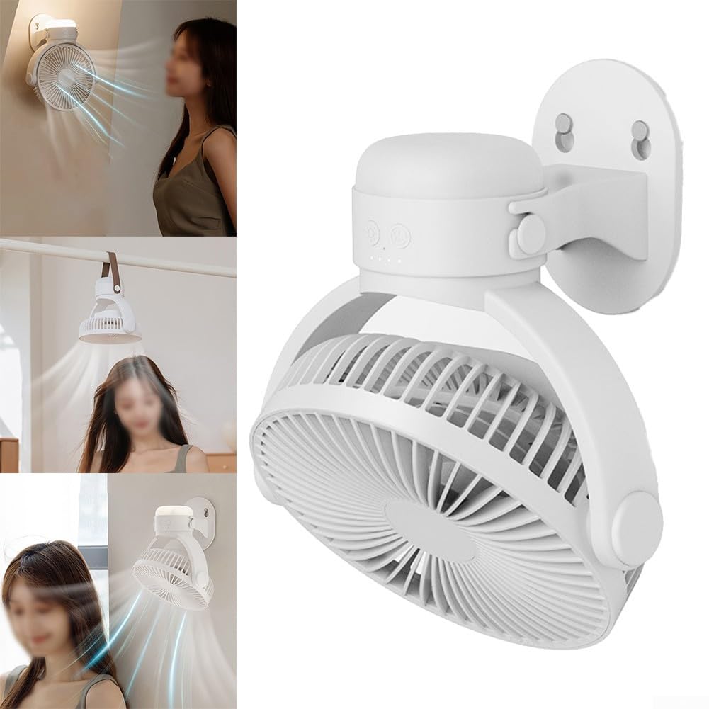 Zoegneer Ventilateur mural rechargeable et portable avec inclinaison réglable pour cuisine, salle de bain, dortoir