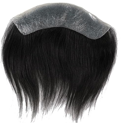 Miniatura 3 de Lordhair Toupee para hombres  Sistema de cabello humano frontal en forma de V, línea de cabello natural, repuesto de 6 x 1.5 pulgadas, negro natural