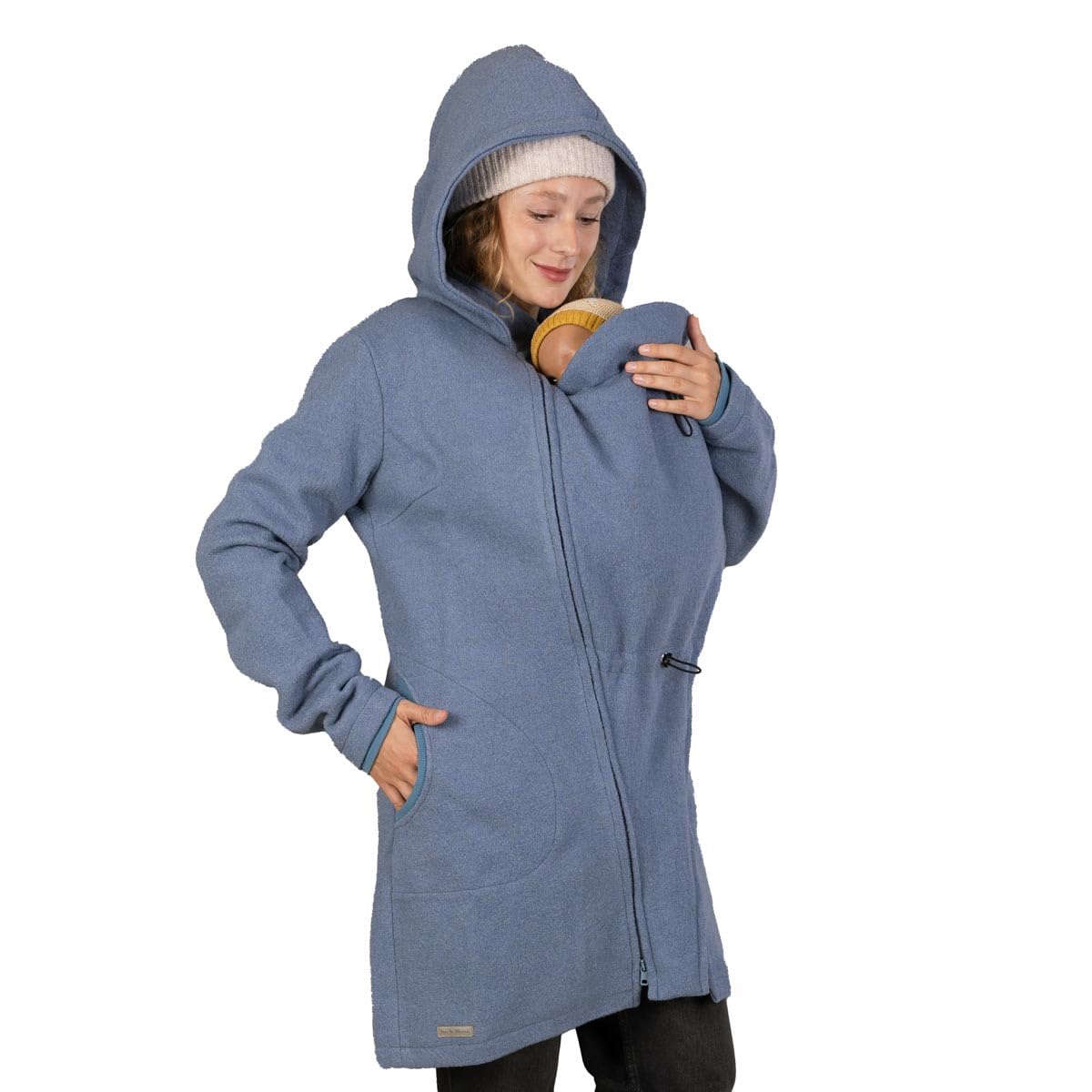 Viva la Mama – Wollmantel für Schwangerschaft & Babytragen vorn & hinten – 4in1 Umstands- und Tragemantel – warme Tragejacke - SMILLA - eisblau - S