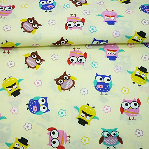 Byy, tessuto in cotone con stampa di gufi, pezze