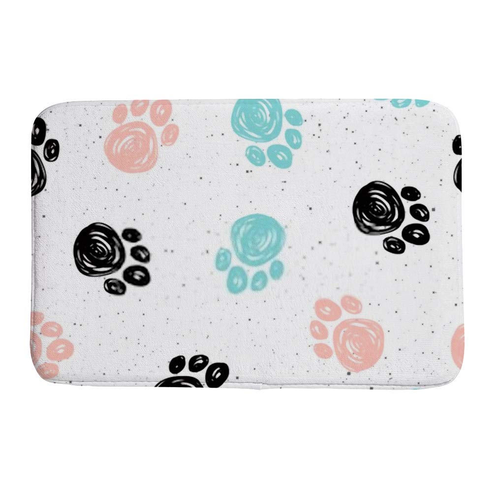 Tapis de bain moelleux noir motif Doodle Patte de chien