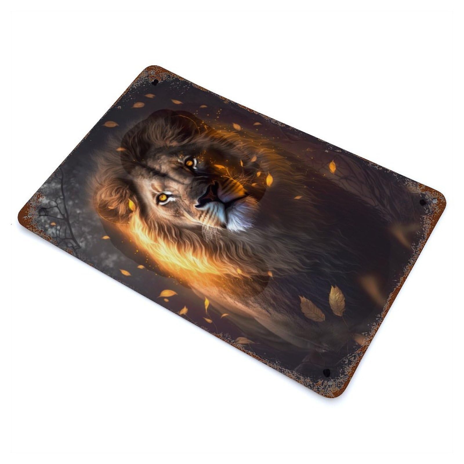 Glowing Lion 11.8"x7.9" Retro Metal Sign, Industrial Home Decor for Office, Studio And Wall Decor