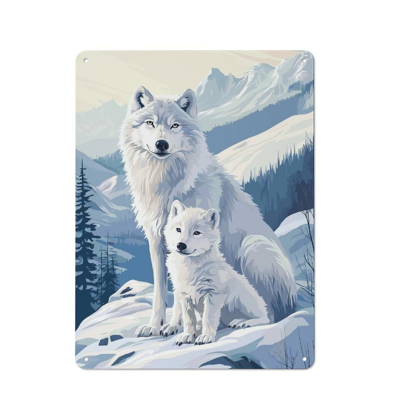 Junmoney Arctic Wolf Family Vintage Metal Gift Sign 40X30cm, Novelty Wall Art For Hallway, Home Bar, Garage Or Study