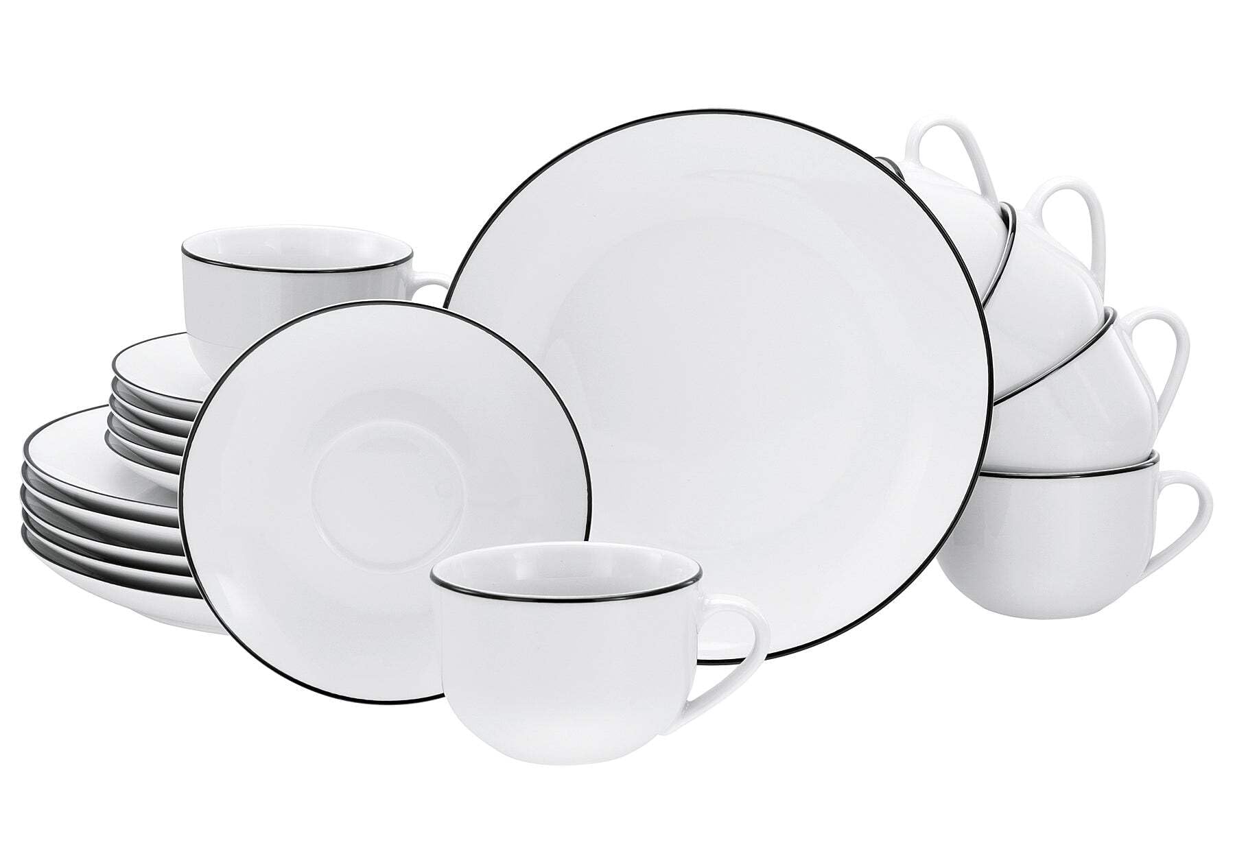 Creatable Serwis do kawy – porcelana – dla 6 osób – biały z czarną krawędzią