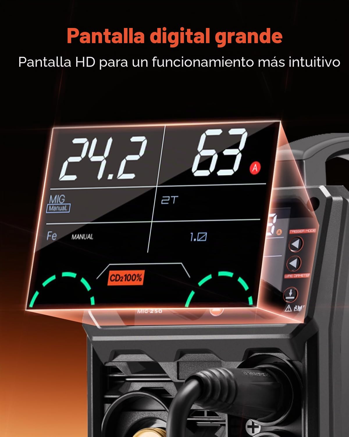 VEVOR Soldador Pro MIG 250 A, Máquina de Soldadura Sinérgica 5 en 1 MIG a Gas/MIG con Núcleo Fundente/STick/Lift TIG/MIG PLUSE con Tecnología de Inversor IGBT y Pantalla LCD, 430 x 180 x 320 mm