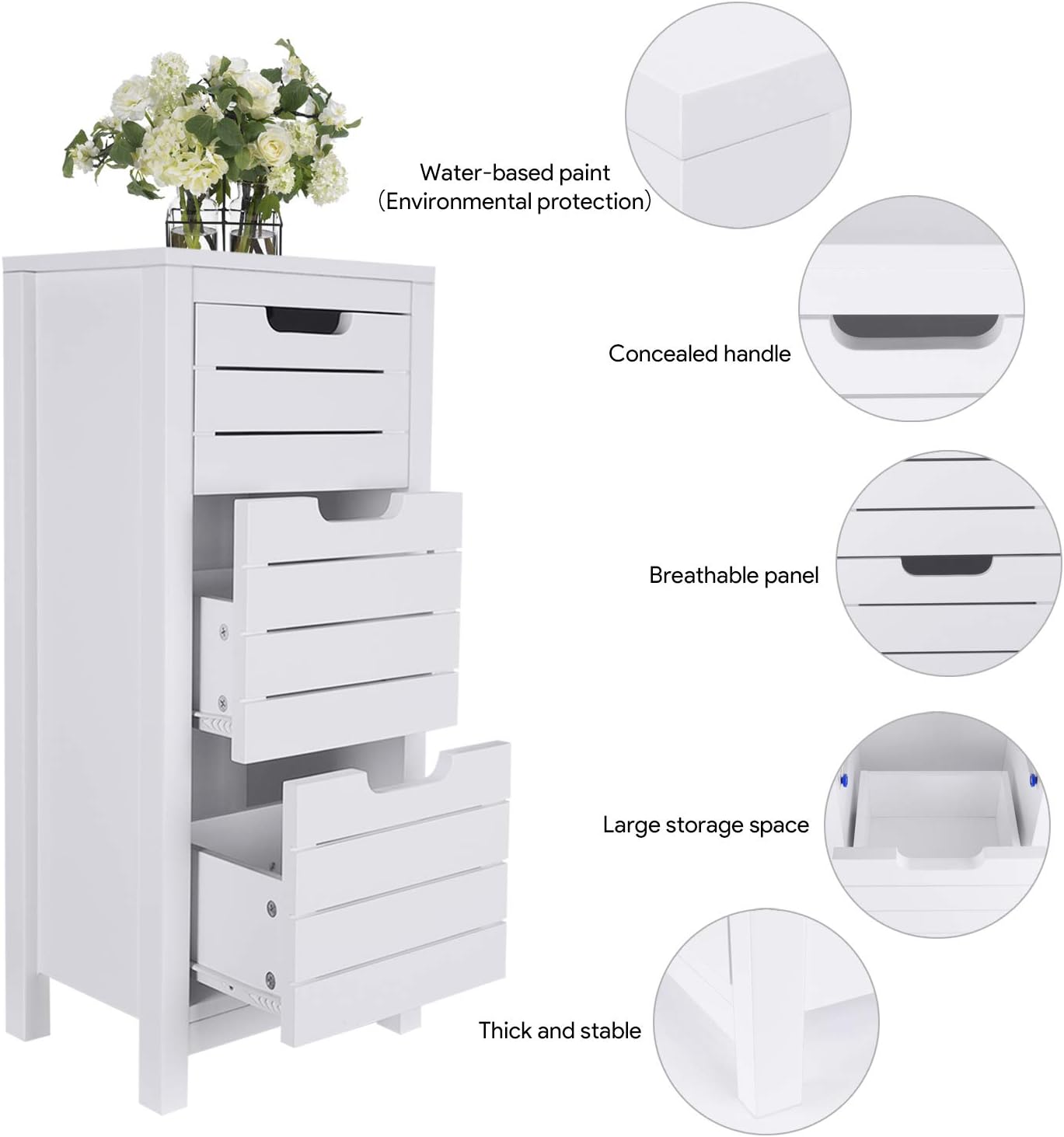 ChooChoo Bathroom Floor Cabinet, White Storage Cabinet with 3 Drawers, White