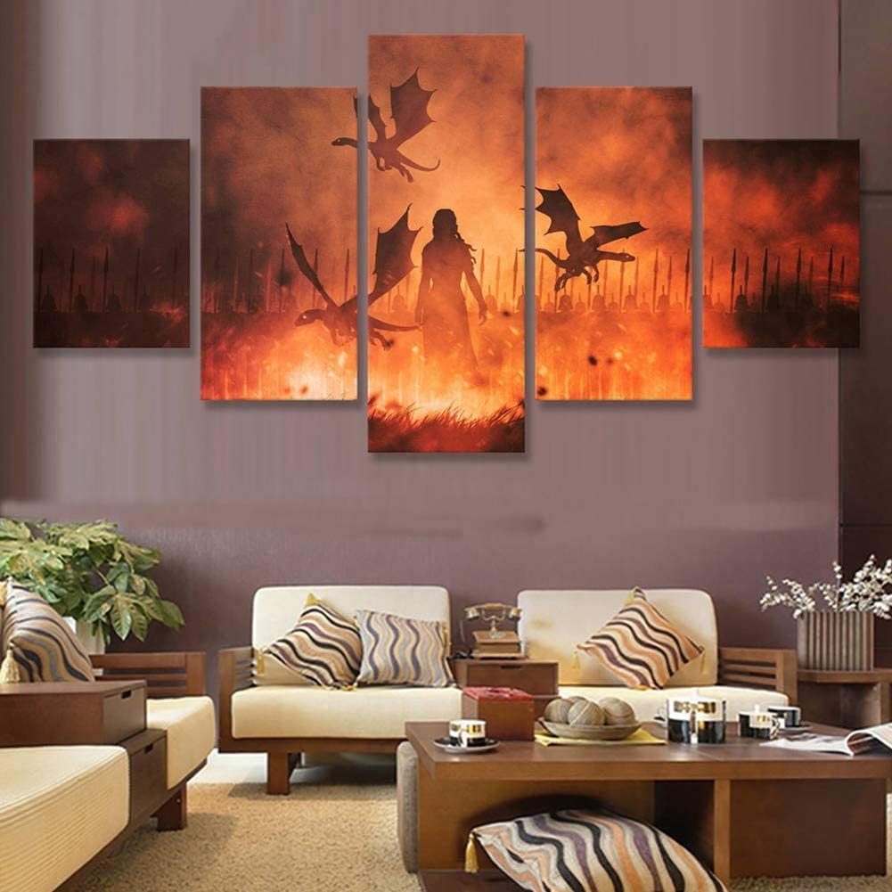 AiWLPTian Impresiones Cuadros Arte de la Pared Pintura en Lienzo 5 Panel Juego de Tronos Daenerys Targaryen decoración para el hogar Nuevo Cartel Modular TV, con Marco.,S