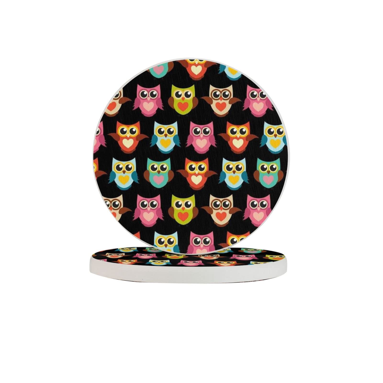 Owl in Colorful Six Piece Drink Coaster for Tabletop Protection Place Mats for Home Decor