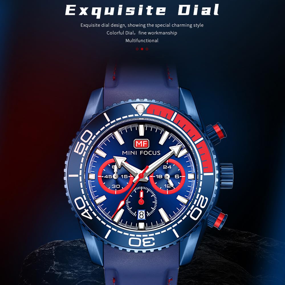 Orologio da uomo con quadrante girevole e calendario luminescente, movimento al quarzo, orologio da polso per auto, durezza 30 ATM, vetro zaffiro, comodo cinturino in silicone, super luminoso, da uomo