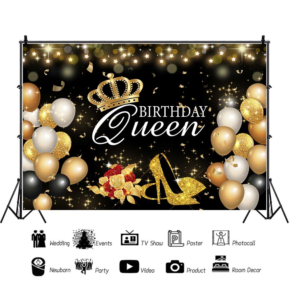 Goldene High Heels Geburtstags-Hintergrund - Schwarzer Hintergrund Mit Gold, 210x150 Cm, Für Frauen-Partys