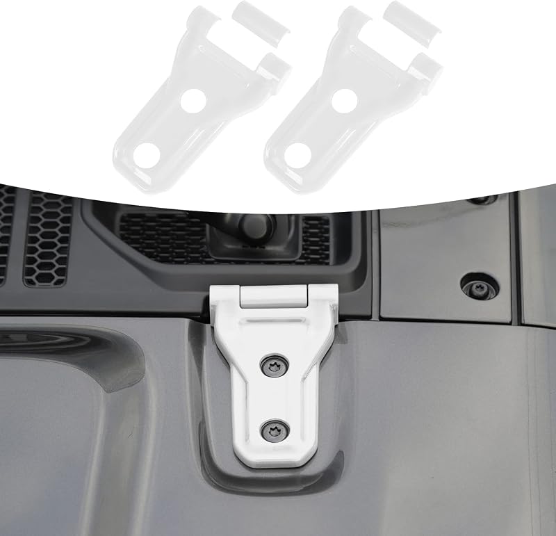 Capa de dobradiça do capô RT-TCZ branca para Jeep Wrangler JL JLU e Gladiator JT 2018 a 2023 – 2 unidades