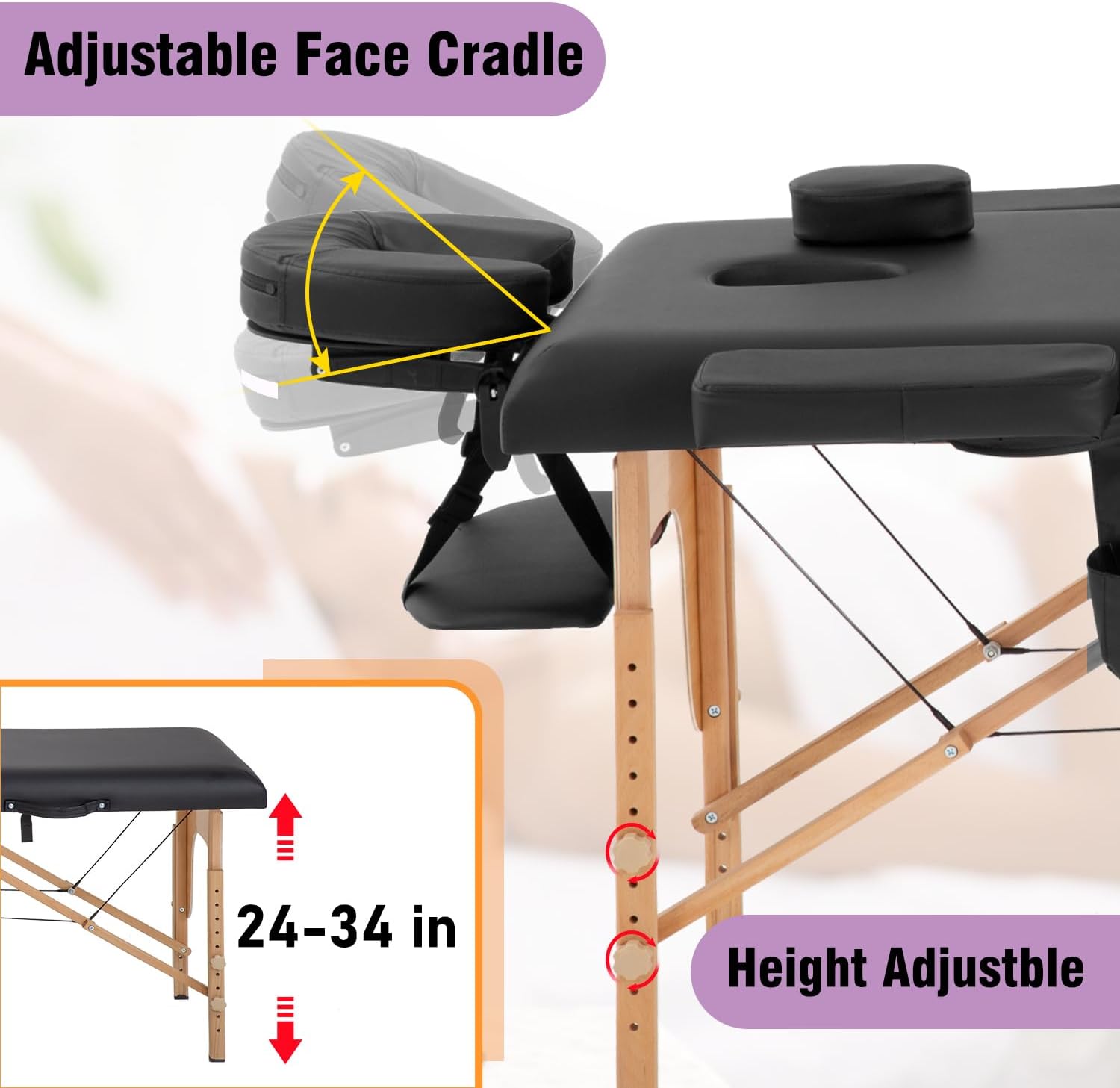 BestMassage Massage Bed Portable Massage Table 23 in Wide Lash Bed Height Adjustable 2 Folding with Non-Woven Bag for Spa Footmassage Facial CareSpa Tattoo