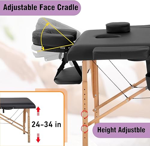 Miniatura 3 de BestMassage Cama de masaje portátil de 23 pulgadas de ancho, altura ajustable, 2 plegables con bolsa no tejida para spa, masaje de pies, cuidado