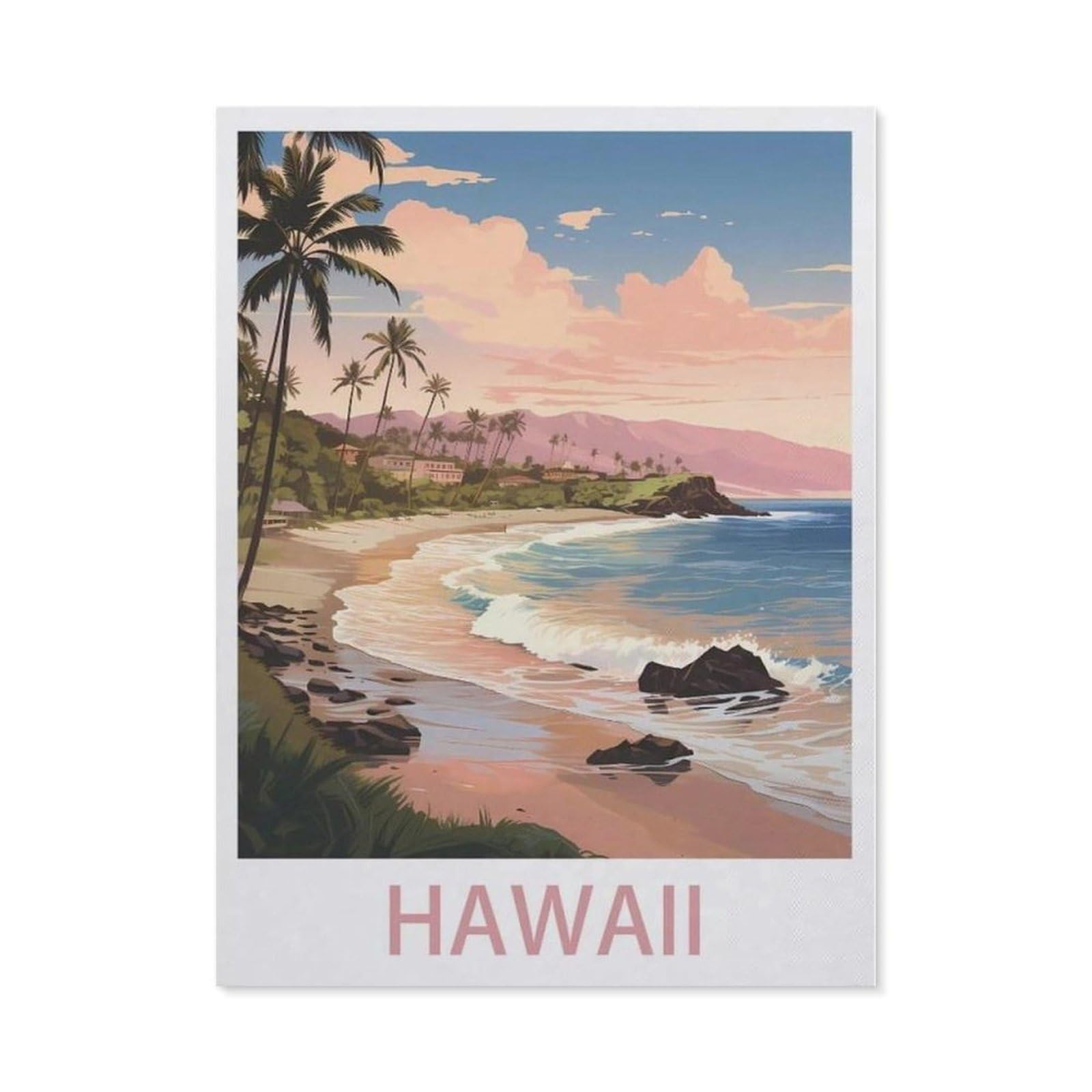 Beayodkp （30 X 40 Cm/11.81 X 15.74 Inches） 5D Diy Diamond Painting Kit，Hawaii Vintage Travel Posters，Crystal Mosaic Full Drill Round Diamond Painting Embroidery Accessories-Cg85