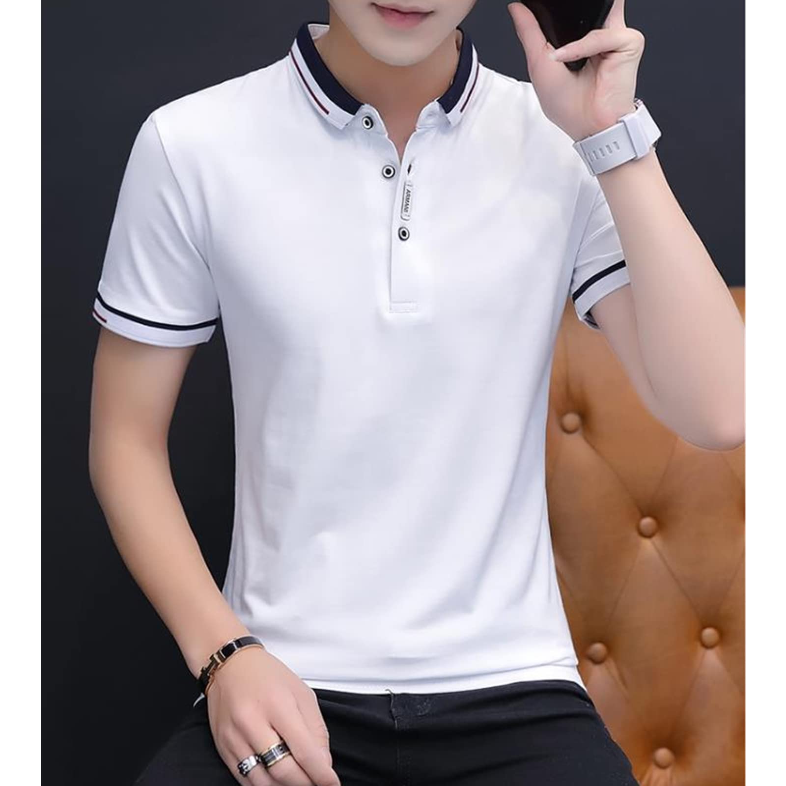 Camiseta casual de verano para hombre, talla grande, manga corta, cuello abatible, camisa ajustada para hombre, gris 2, L