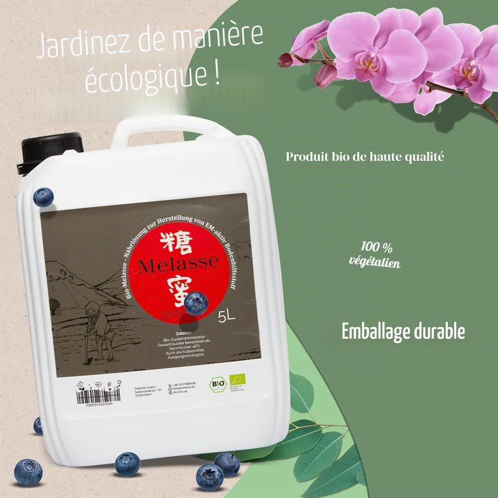 DIMIKRO Mélasse de canne à sucre fabriquée en Allemagne - Qualité biologique - Haute teneur en sucre pour la fabrication de micro-organismes actifs ou additifs alimentaires pour animaux (5 litres)