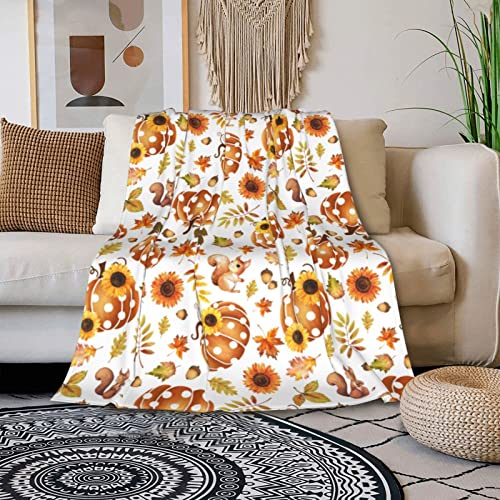 Biepiaowo Manta de otoño para el día de Acción de Gracias, girasol, calabazas, gnomos naranjas, cálida y ligera, manta de viaje de Acción de Gracias, decoración de otoño, regalos de 60 x 50 pulgadas