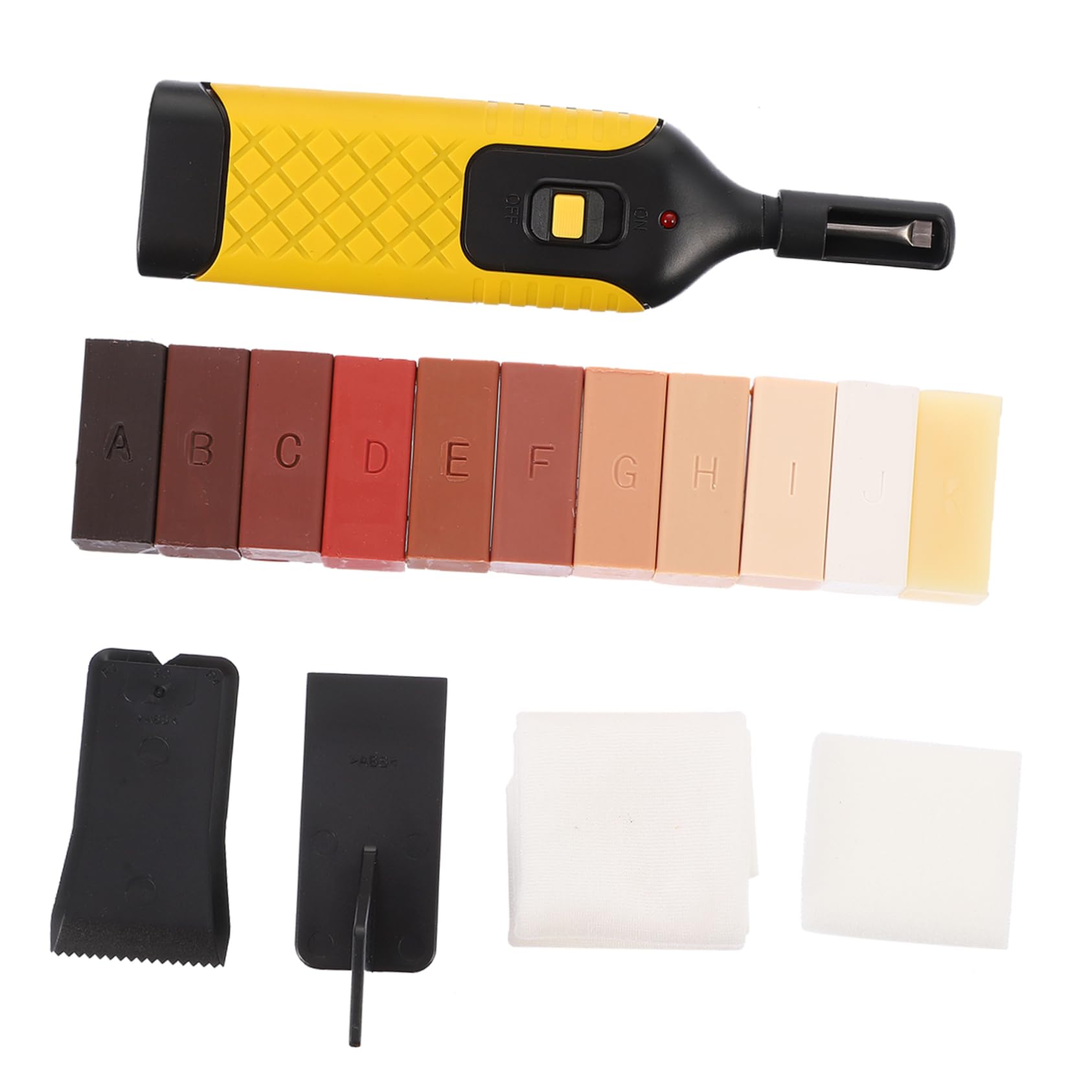 KOMBIUDA Kit de Réparation de Parquet 16 Pièces en Plastique, pour Pose de Sol en Bois Massif et Stratifié, Bloc de Cire et Boîte de Rangement